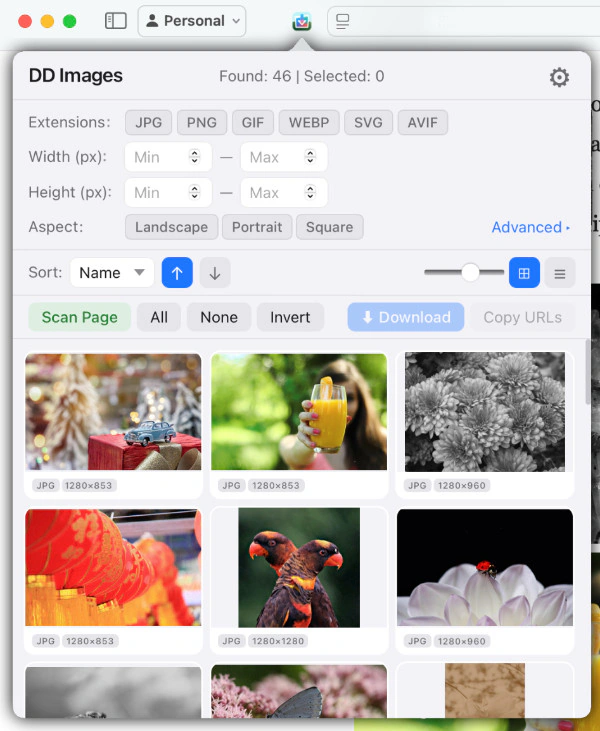DD Images gallery view Safari extension